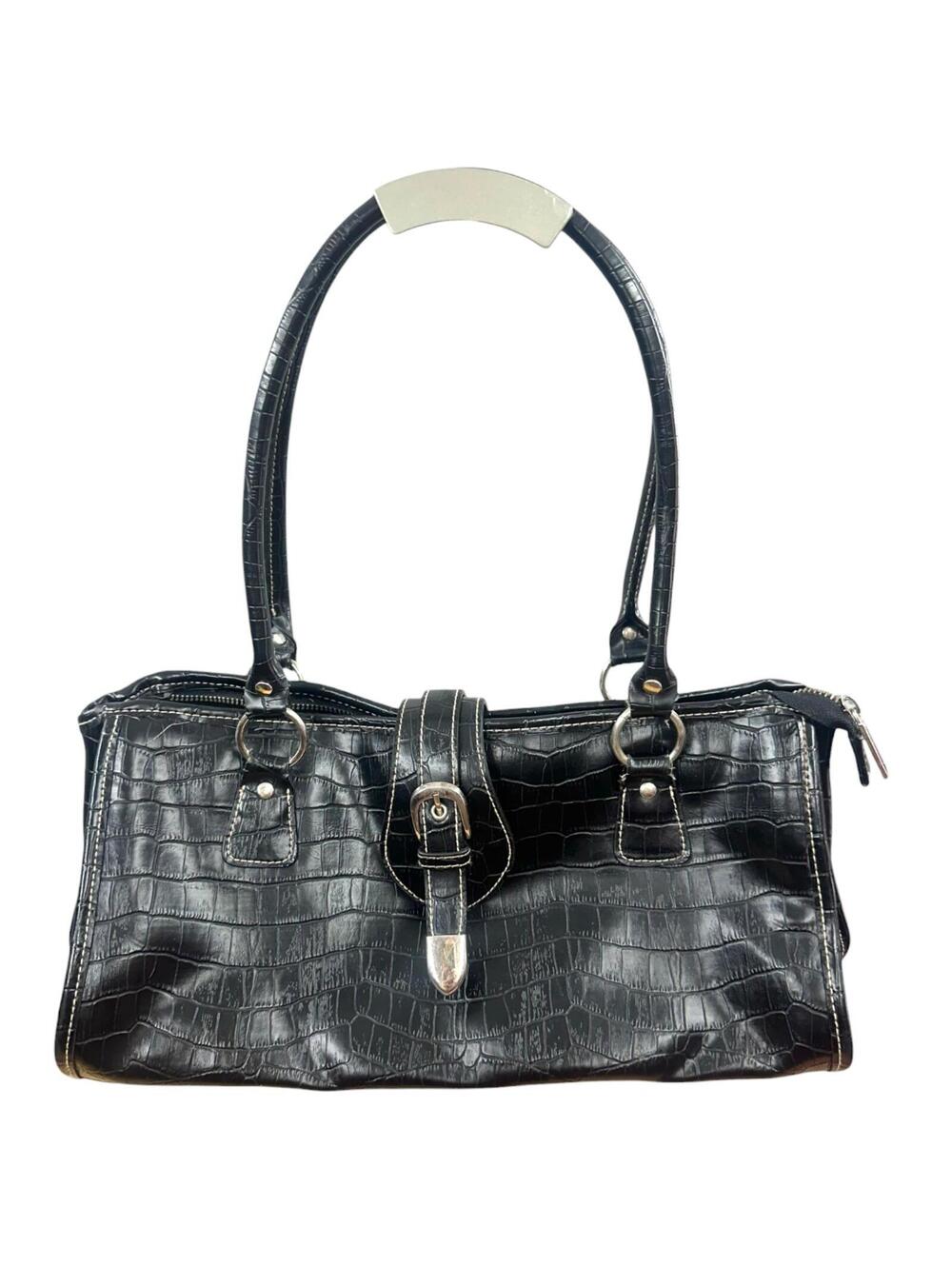 George Black Croc Embossed Western Buckle Satchel